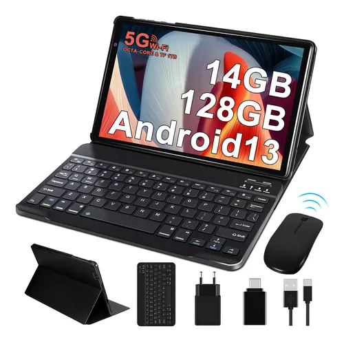 Tablet Erok Q3 Pro 2024 10.1'' Color Negro Android 13 Octa-core 14gb Ram 128gb Rom 5g Wifi 8000mah 5mp 8mp Hd Ips Bluetooth 5.0 Certificación Google Gms Tableta Con Funda Mouse Teclado Cuerpo De Metal